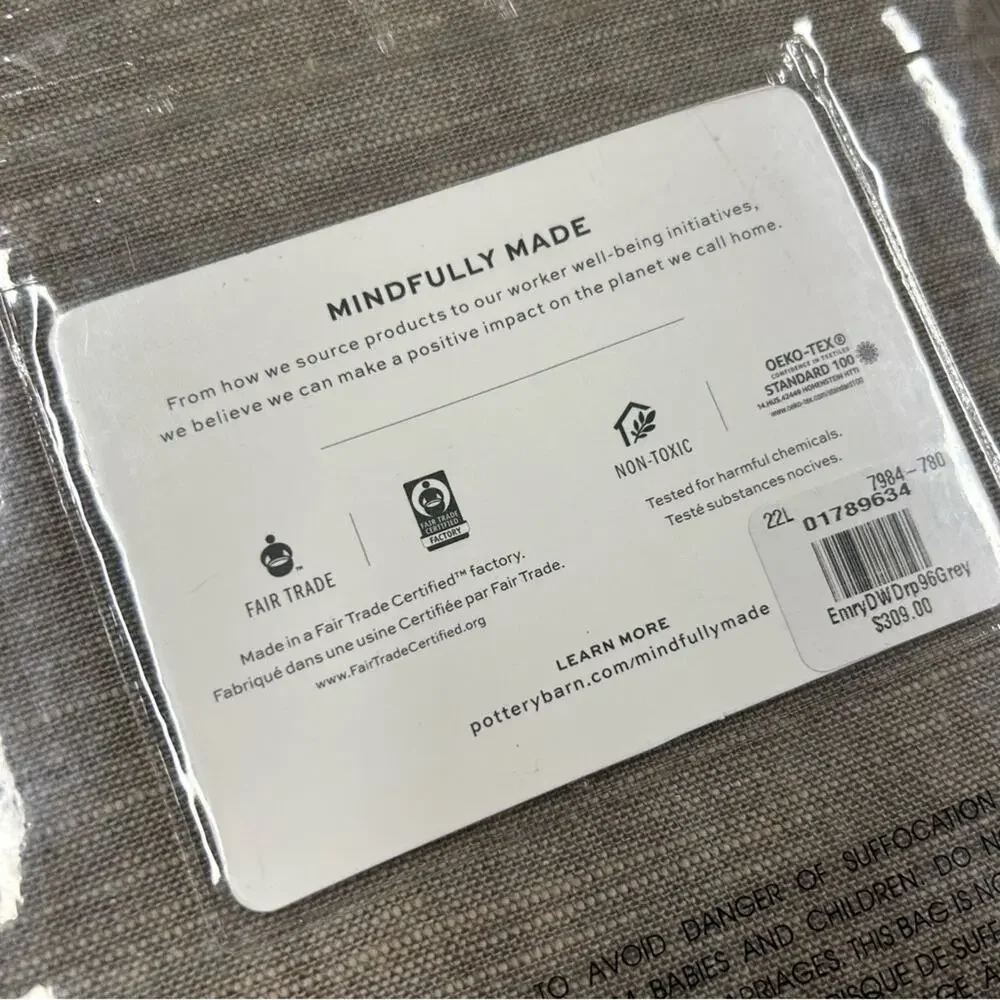 Pottery Barn Emery Linen Cotton 3 in 1 Curtain Window Panel 100